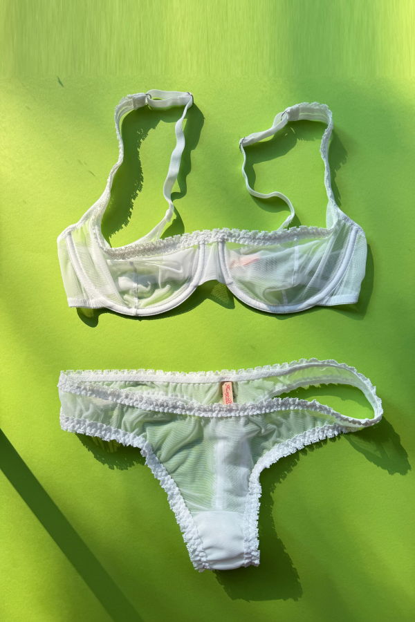 Fruity Booty Moss Balconette Mesh Bra - White