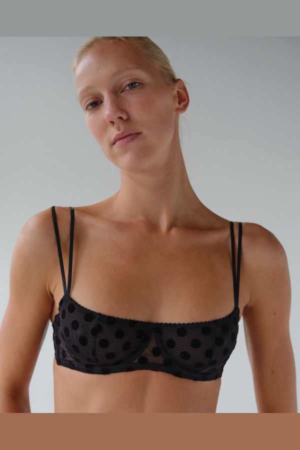 Fruity Booty Polka Flock Balconette Bra - Black