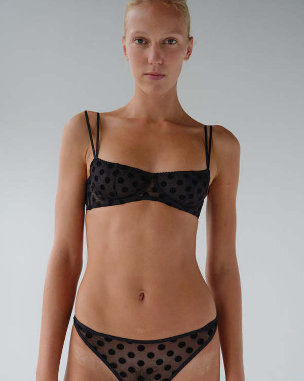 Fruity Booty Polka Flock Balconette Bra - Black