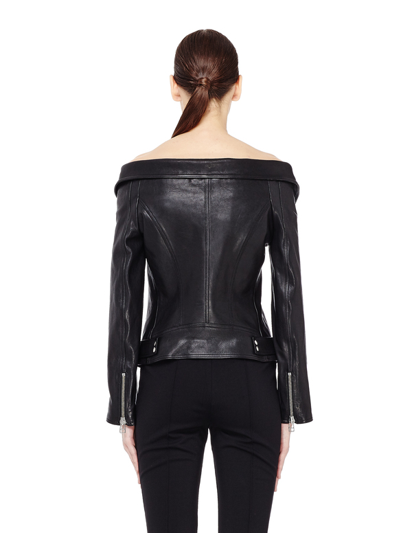 Faith Connexion Open Shoulders Leather Biker Jacket Black Garmentory Faith Connexion Open Shoulders Leather Biker Jacket Black