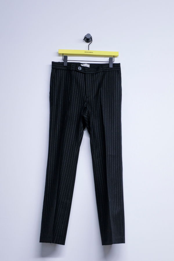 Ernest W. Baker Black & White Wool Pin Stripe Loose Fit Flare Trousers