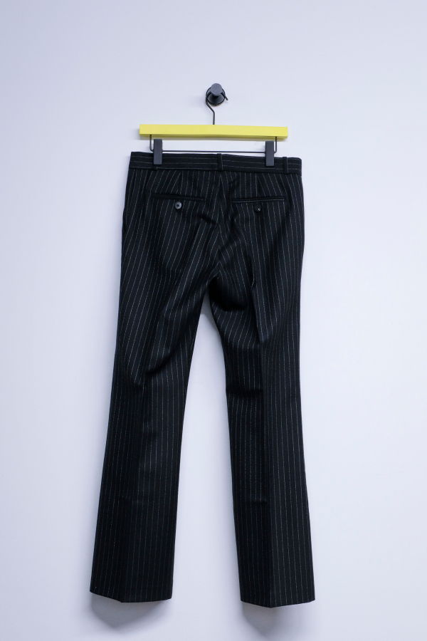 Ernest W. Baker Black & White Wool Pin Stripe Loose Fit Flare Trousers
