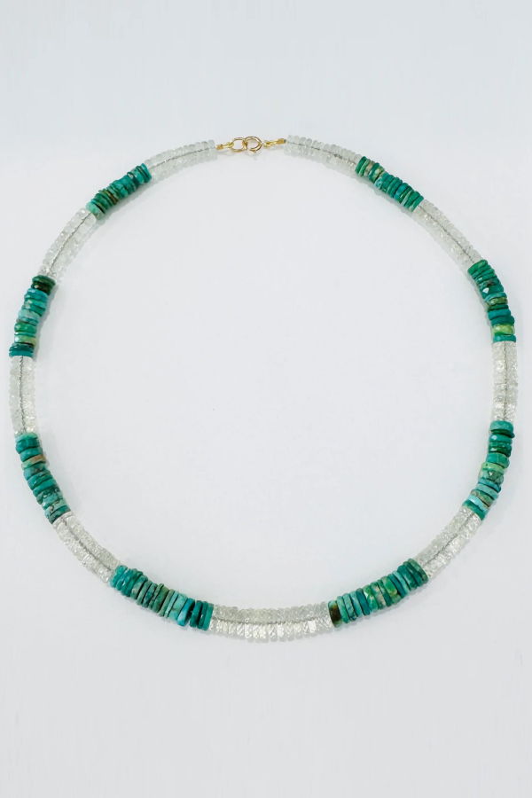 Theodosia Color Blocked Turquoise & Green Amethyst Heishi Necklace