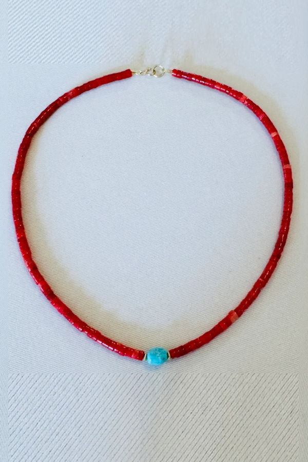 Theodosia Coral, Turquoise & Gold Beads Necklace