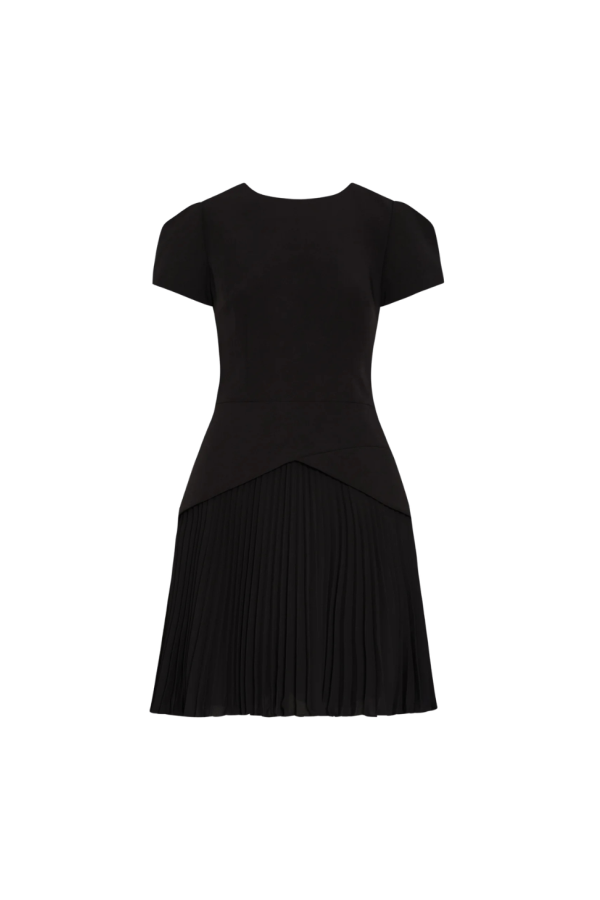 Milly Haddy Pleated Short Sleeve Mini Dress - Black