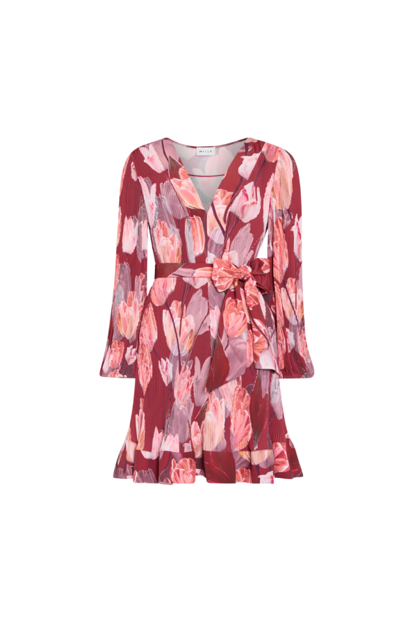 Milly Liv Pleated Mini Dress - Red Multi
