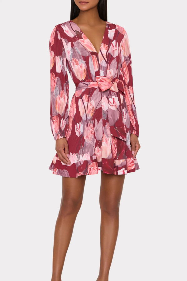 Milly Liv Pleated Mini Dress - Red Multi