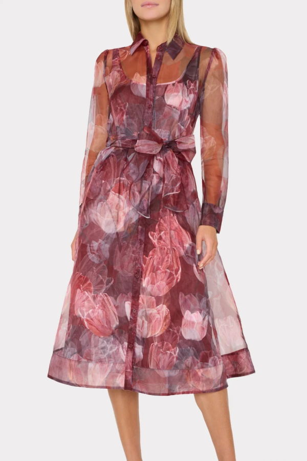 Milly Suzie Printed Midi Dress - Red Multi