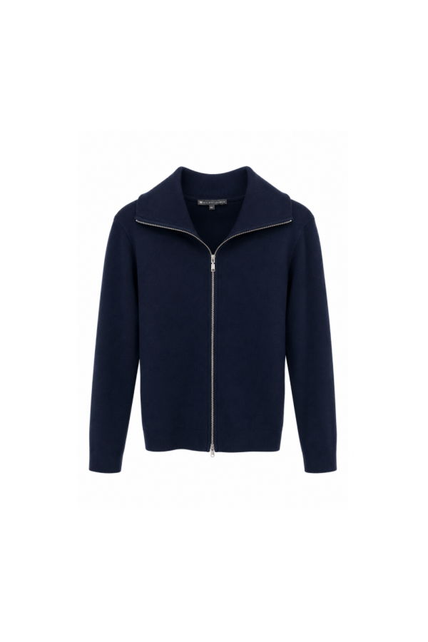 ELLIOTT LAUREN Zip Up Fold-Over Collar Sweater - Navy
