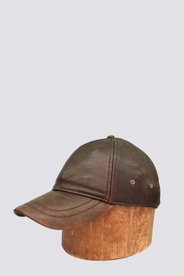 brown leather baseball cap