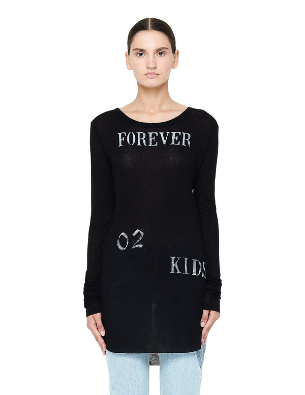Ann Demeulemeester Ribbed Printed Long Sleeve T-shirt - BLACK