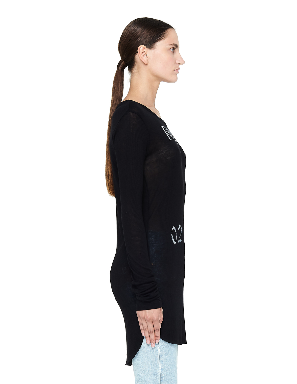 Ann Demeulemeester Ribbed Printed Long Sleeve T-shirt - BLACK