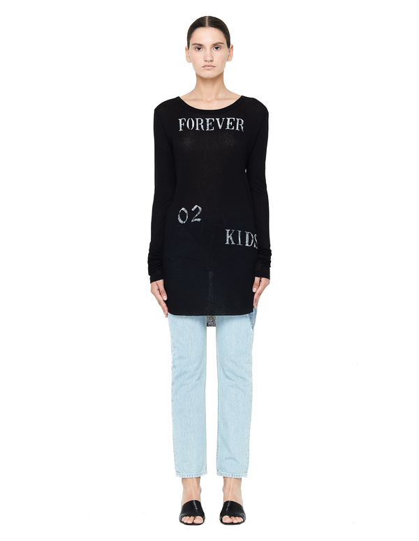 Ann Demeulemeester Ribbed Printed Long Sleeve T-shirt - BLACK