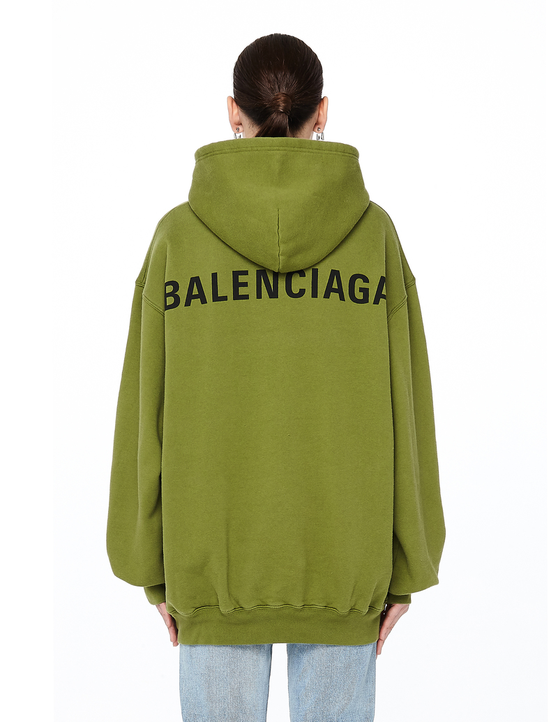 Balenciaga Women's Green Logo Hoodie | Garmentory