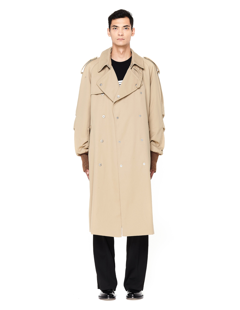 【送料&関税込】Maison Margiela Two-material Trench Maison Margiela Oversized Trench Coat with Ribbed Cuffs