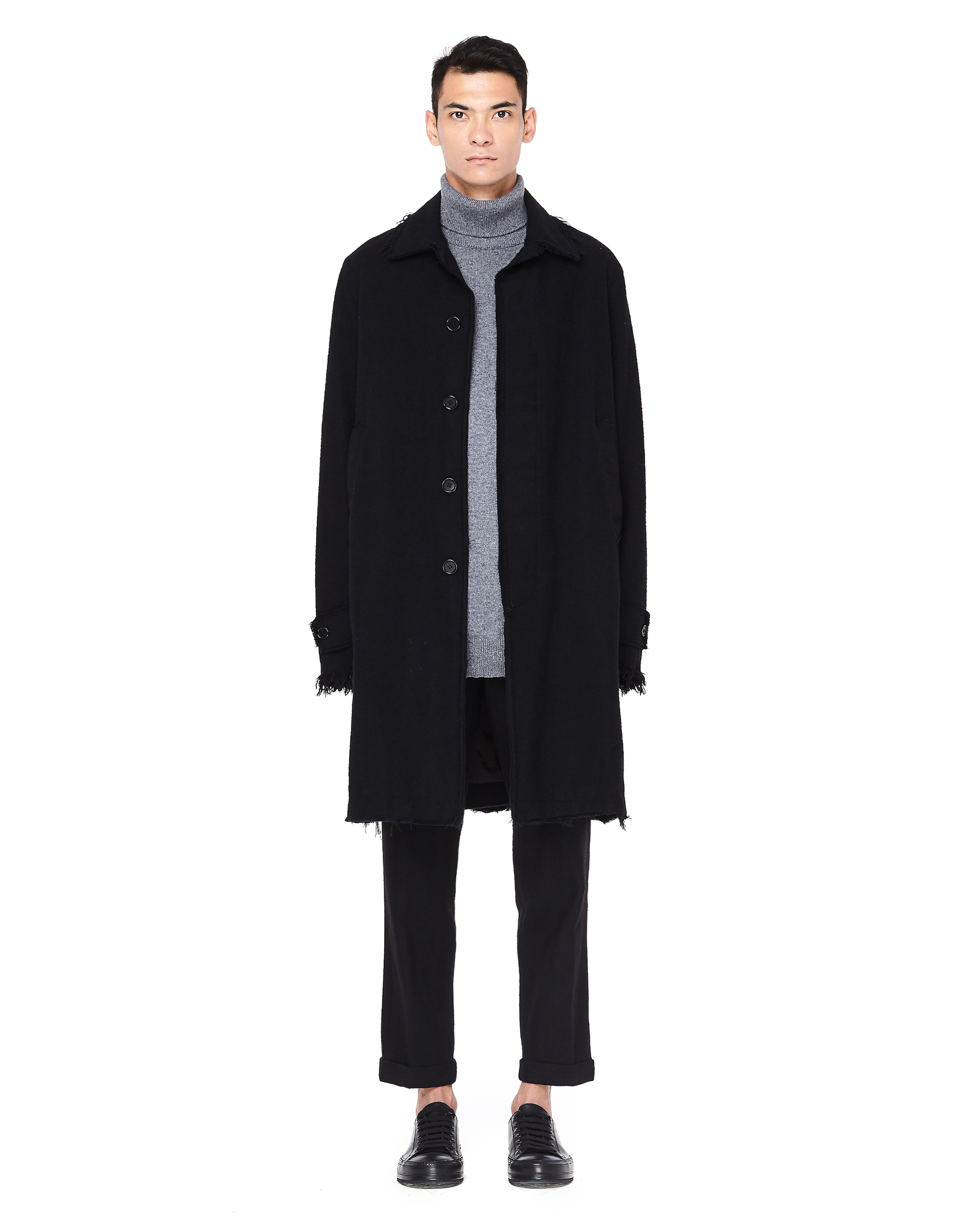John Undercover Raw Edge Wool/Cotton Coat - Black | Garmentory