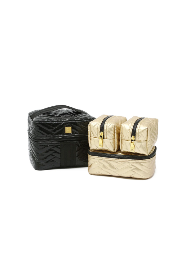 Think Royln Glamour Girl Kit of 4 Bag Set - Black Patent Nylon/Mineral Gold