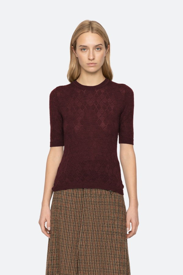 Sea NY Jane Argyle Short Sleeve Sweater
