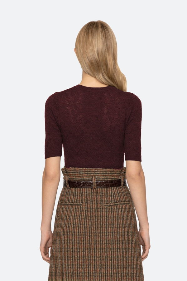 Sea NY Jane Argyle Short Sleeve Sweater