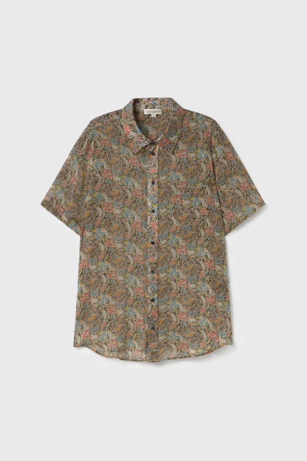 Silk Laundry Chiffon Short Sleeve Boyfriend Shirt - Sugar Floral