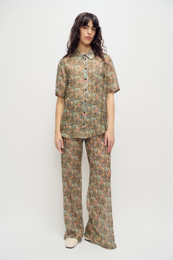Silk Laundry Chiffon Short Sleeve Boyfriend Shirt - Sugar Floral
