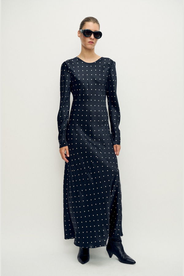 Silk Laundry Full Sleeve Bias Dress - Small Polka Dot