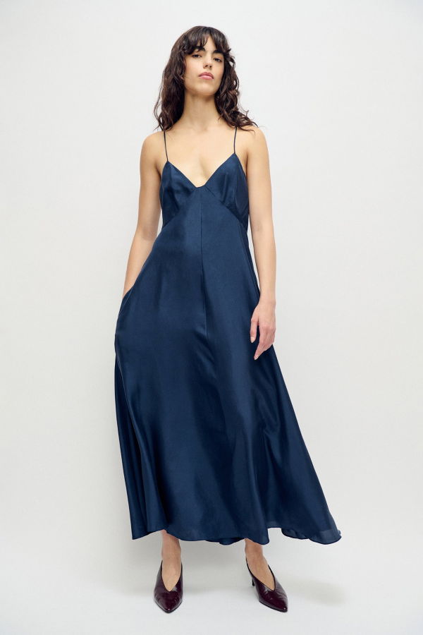 Silk Laundry Habotai Long Maxi Dress - Midnight