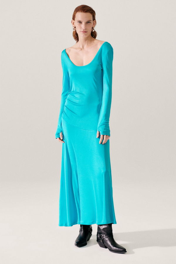 Silk Laundry Jersey Long Sleeve Dress - Oxygen