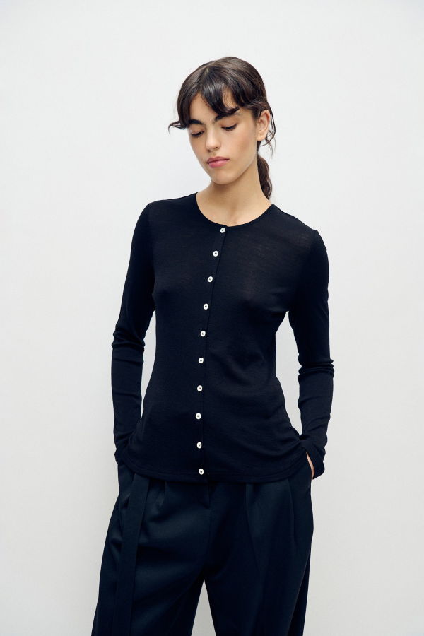 Silk Laundry Merino Cardigan - Black