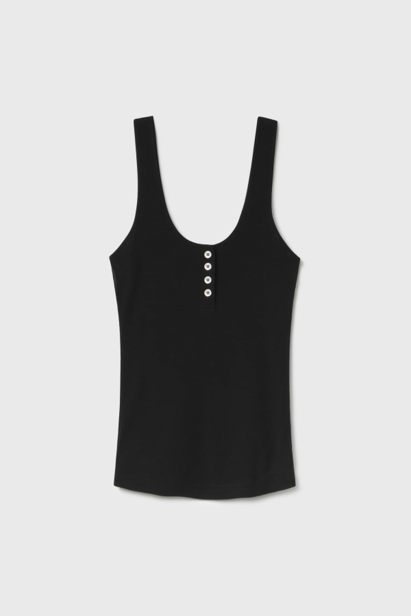 Silk Laundry Merino Henley Tank - Black