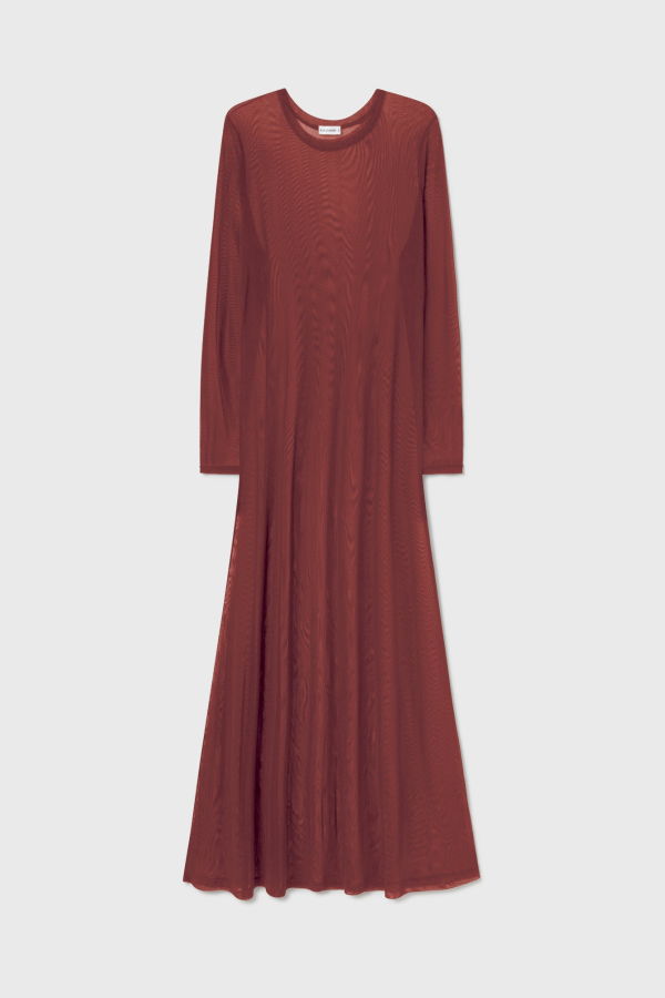 Silk Laundry Mesh Long Sleeve Dress - Canyon