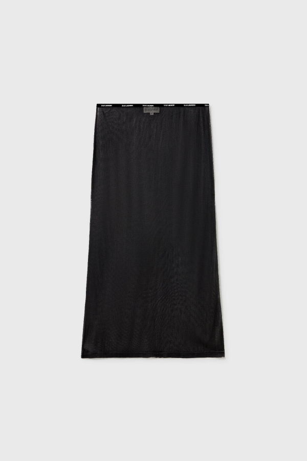 Silk Laundry Mesh Mid-Length Skirt - Black