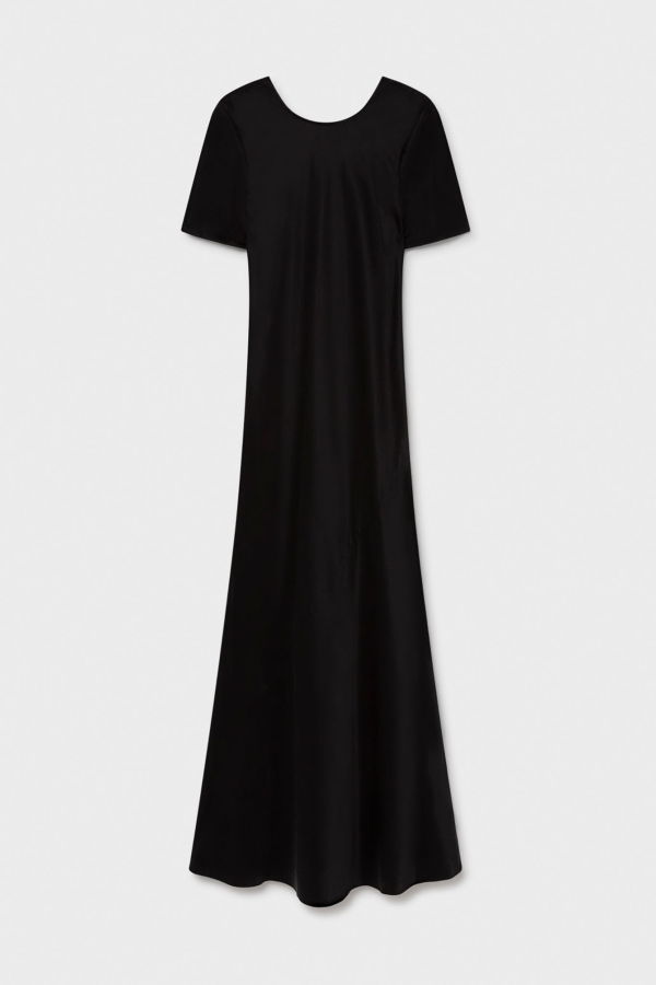 Silk Laundry Short Sleeve Bias Dress - Black