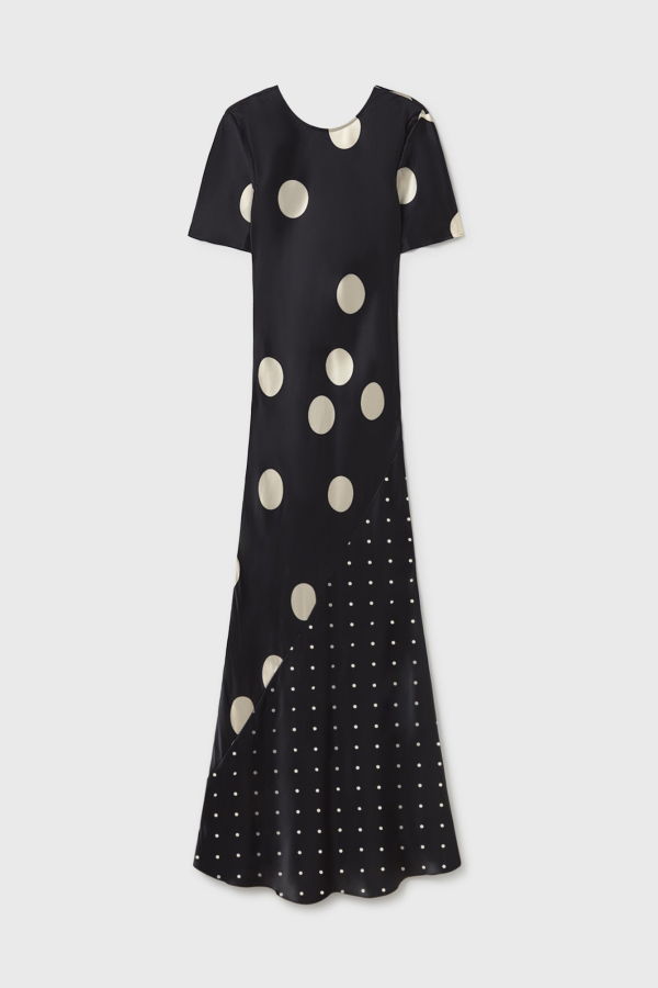 Silk Laundry Short Sleeve Bias Dress - Polka Mix