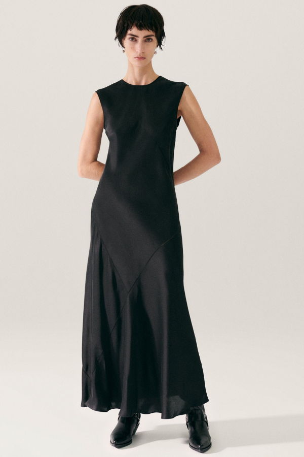 Silk Laundry Splice Sleeveless Dress - Black