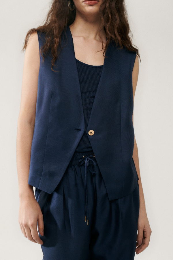 Silk Laundry Twill Slouch Vest - Midnight