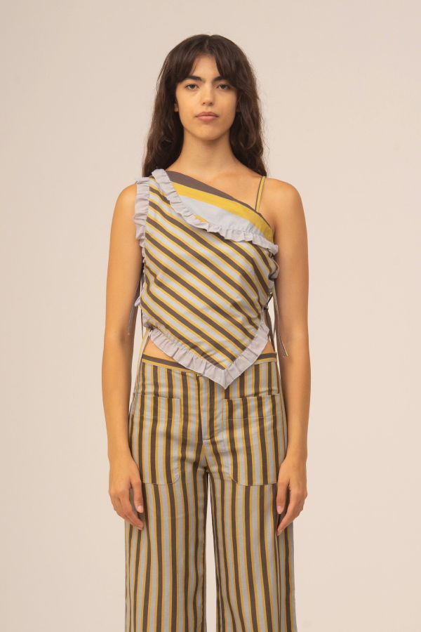 Carmen Says Golden Sunlit Striped Asymmetric Top