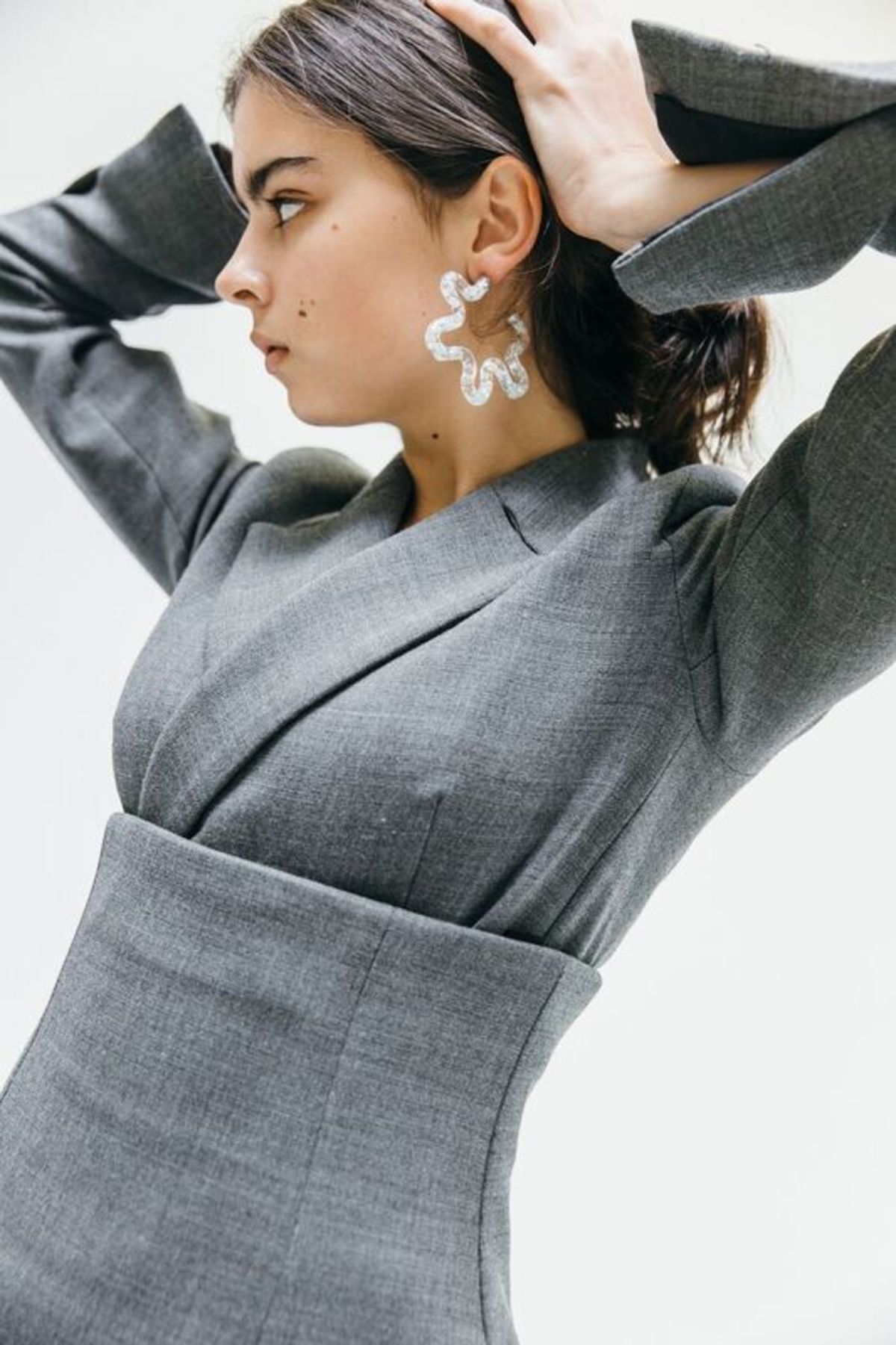 Mars Moon Squiggle Hoop Earrings - Silver Foil - Image 2 of 3