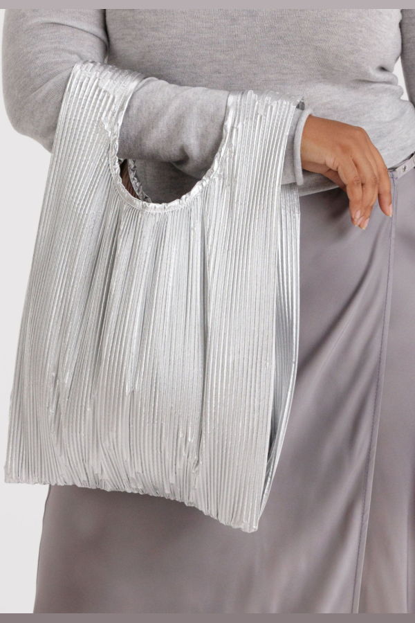 BAGGU Pleated Metallic Bag - Chrome