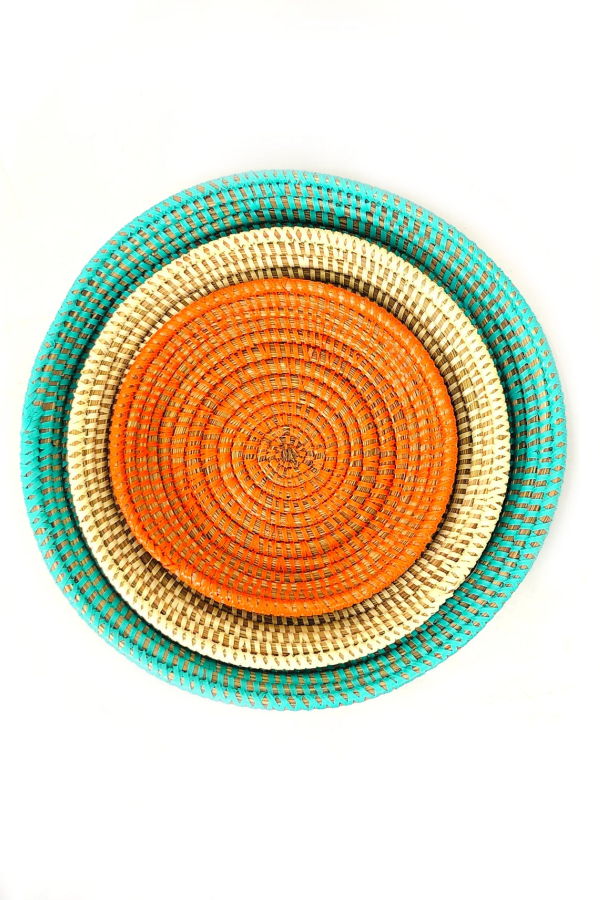 Mbare Tabletop Basket Bowl Set - Orange/Turquoise/ White