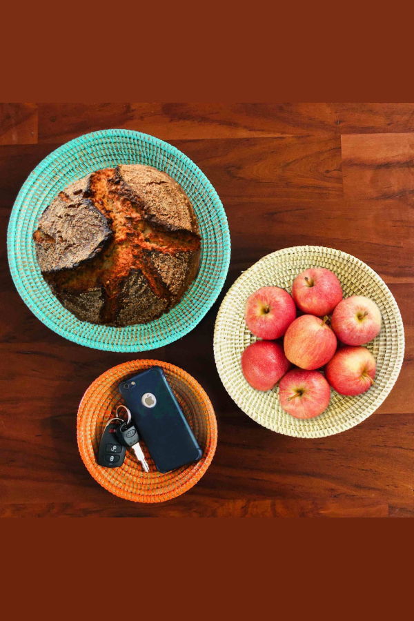 Mbare Tabletop Basket Bowl Set - Orange/Turquoise/ White