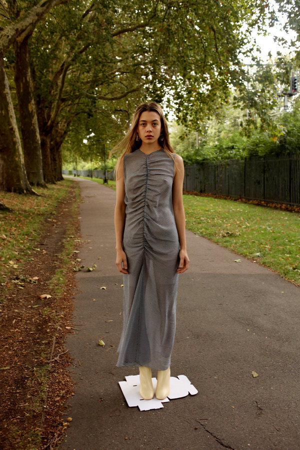NOMIA Gathered Maxi Dress - Midnight/Ecru | Garmentory