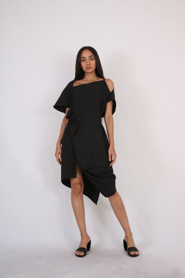 Solouk Eclipse Fold Dress - Black