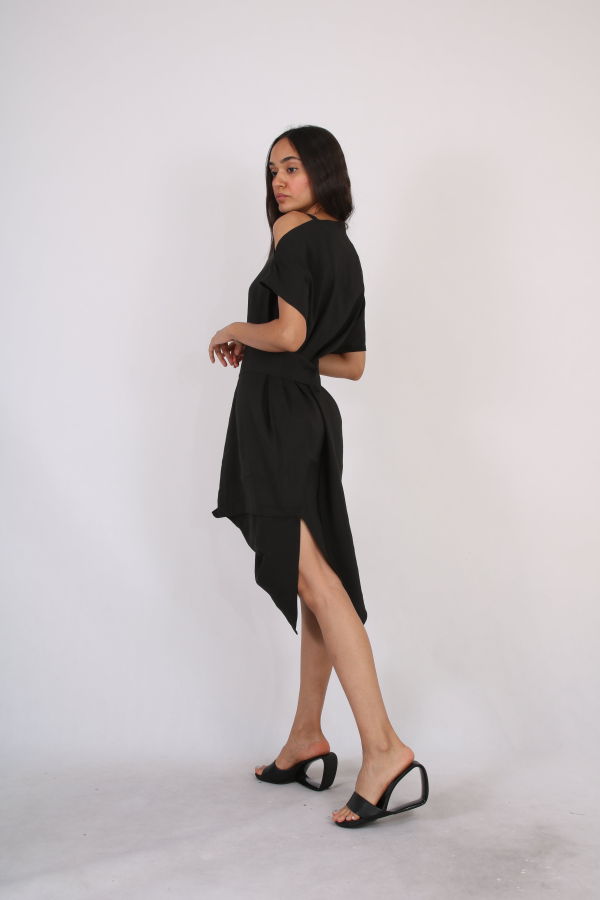 Solouk Eclipse Fold Dress - Black