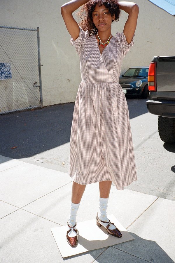 Lisa Says Gah Topanga Midi Dress - Brown/White Gingham | Garmentory
