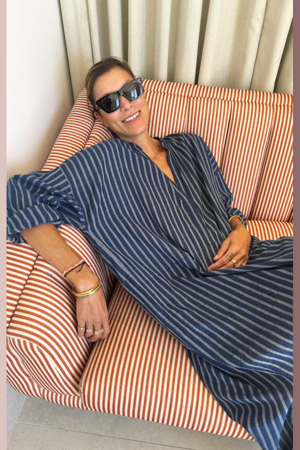 Two Featherweight Long Stripe Caftan - Indigo/White Stripe