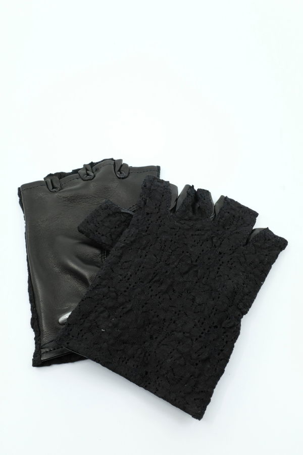 Our Legacy Black Lotus Shrunken Lace Leather Biker Glove