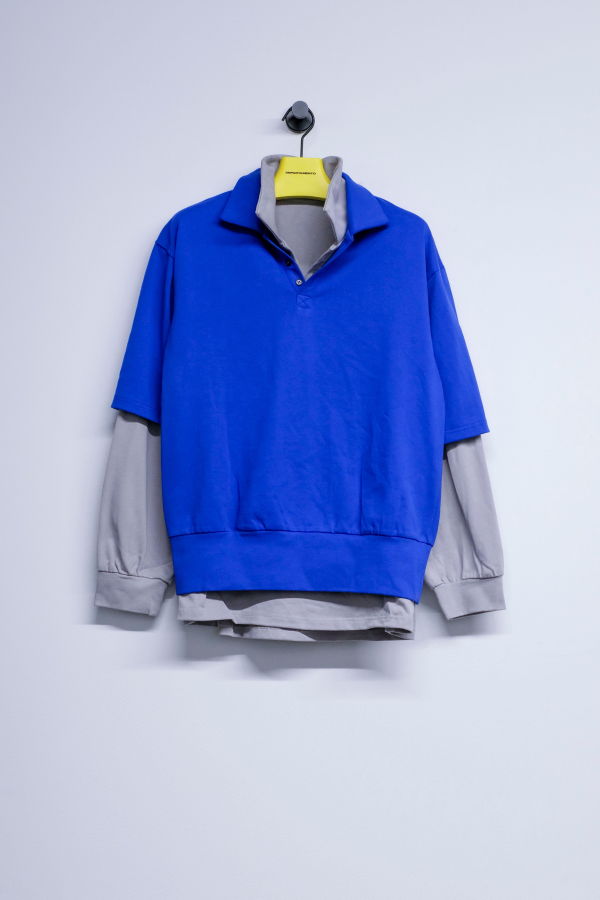 LII Blue & Grey Cotton Jersey Double-Layered Polo