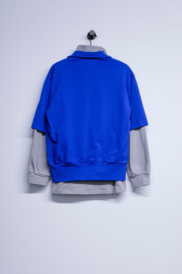LII Blue & Grey Cotton Jersey Double-Layered Polo
