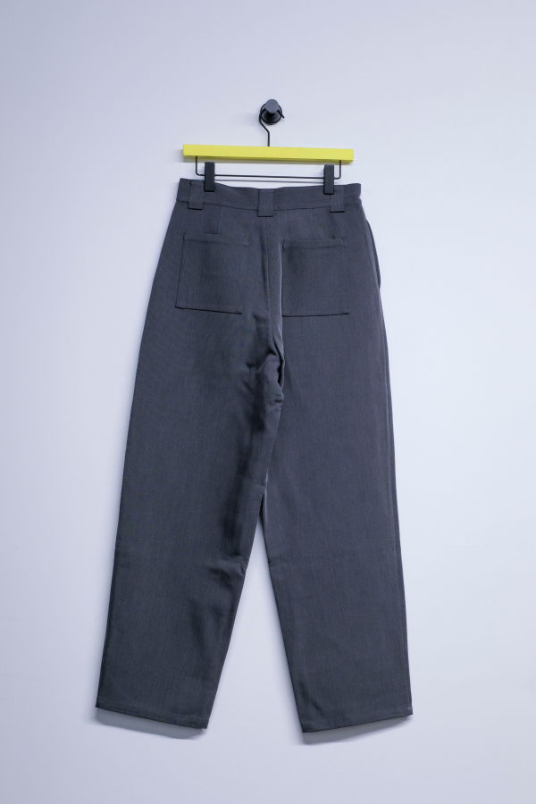 LII Grey Poly & Cotton Double-Faced Wide Trousers